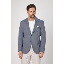 Frappoli Adelmiro Erkek Koyu Lacivert Yazlık Keten Görünümlü Blazer Ceket