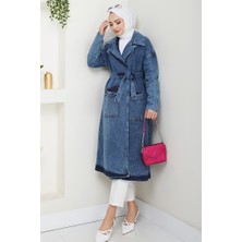 İlkimay.com Zeyal Kuşaklı Kot Trenç 1434 - Mavi