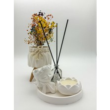 Ftrk Store Vanilya Kokulu Dekoratif Set – Yuvarlak Tepsili Lotus Mumlu ve Oda Kokulu Tasarım