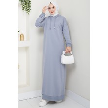 Arma Detay Kapüşonlu Elbise 1422 - Gri