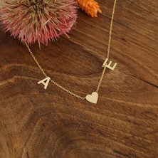Hom Silver Jewelry 925 Ayar Gümüş Kişiye Özel Harfli Kalp Tasarımlı Kadın Kolye