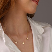 Hom Silver Jewelry 925 Ayar Gümüş Kişiye Özel Harfli Kalp Tasarımlı Kadın Kolye
