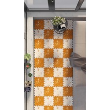 Dijital Baskılı Sarı ve Beyaz Renk ile Modernize Edilmiş Balkon Halısı Yolluk Yapboz  Puzzle Japon Halı