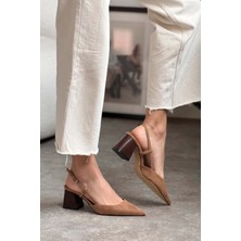 Nişantaşı Shoes Henna Açık Taba Süet Bilek Toka Detaylı Kadın Topuklu Ayakkabı