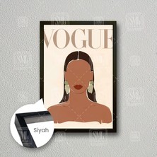 Vogue Dergi Kapağı Bronz Yeşil Küpeli Uzun Saçlı Kız Minimal Boho Çerçeveli Dikey Kanvas Tablo