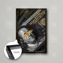 Gold Detaylı Dolar Benjamin Franklin Kağıt Para Cash Money Çerçeveli Dikey Kanvas Tablo