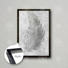 Gri Mermer Efektli Kuş Tüyü Lüks Dekoratif Çerçeveli Dikey Kanvas Tablo