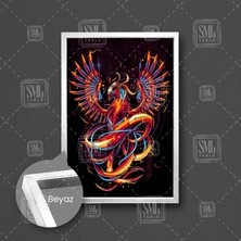 Renkli Anka Kuşu Ilüstrasyonu Phoneix Yeniden Doğuş Çerçeveli Dikey Kanvas Tablo