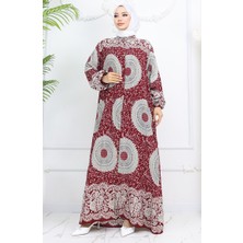 Sefa Merve Viskon Kumaş Boydan Düğmeli Desenli Elbise 0047-04 Bordo