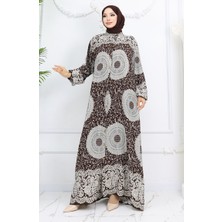 Sefa Merve Viskon Kumaş Boydan Düğmeli Desenli Elbise 0047-02 Kahverengi