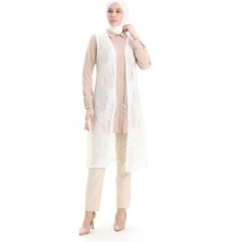 Sefa Merve Dantelli Uzun Yelek 8742A-01 Beyaz