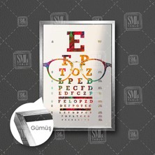 Renkli Gözlük Optik Göz Doktoru Muayenehane Renkli Göz Testi Şema Dekor Çerçeveli Dikey Kanvas Tablo