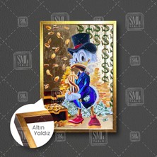 Varyemez Amca Scrooge Mcduck Cimri Dolar Gözlük Ördek Çerçeveli Dikey Kanvas Tablo