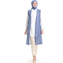 Sefa Merve Dantelli Uzun Yelek 8742-03 Mavi