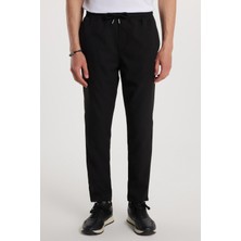 Erkek Beli Lastikli Bağcıklı Jogger siyah Pantolon Rahat Kesim Yan Cepli