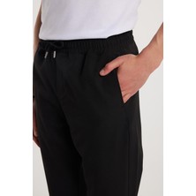Erkek Beli Lastikli Bağcıklı Jogger siyah Pantolon Rahat Kesim Yan Cepli