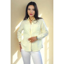 Lupinn Moda Kadın Sarı Regular Fit Basic Düz Uzun Kollu Gömlek