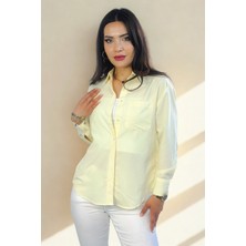 Lupinn Moda Kadın Sarı Regular Fit Basic Düz Uzun Kollu Gömlek