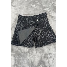 Leopar Baskılı %100 Pamuk Kız Çocuk Kot Şort Etek
