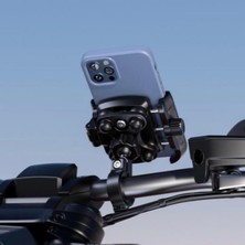 Motosiklet Profesyonel Telefon Tutucu Gidon Uyumlu Sıkmalı ve Mandallı 360 Derece Metal