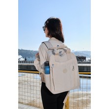 Srg Suya Dayanıklı Krinkıl Kumaş Çok Gözlü Krem Laptop Okul ve Sırt Çantası