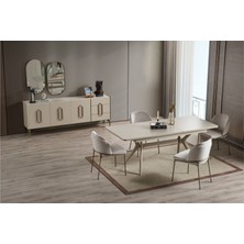 Doressa Nacco Yemek Odası Takımı Metal Ayaklı Açılır Masa ve 6 Sandalyeden Oluşan Modern Tasarım