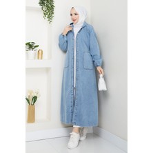 Pamuk Butik Kadın Kanguru Cep Düğme Kapamalı Kot Kap -PMK413