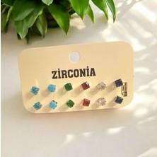 12 Adet Renkli Zirkon Tek Taşlı Küpe