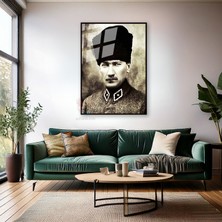 Atatürk Görseli Metal Çerçeveli Cam Tablo Dikey Duvar Tablosu Ev Ofis Dekoru Ev Ofis Hediyesi