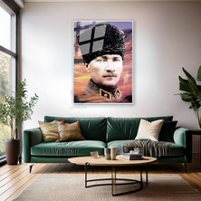 Gökyüzü ve Atatürk Görseli Metal Çerçeveli Cam Tablo Hd Dijital Baskı Ev Ofis Dekoru