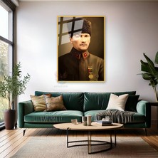 Metal Çerçeveli Cam Atatürk Portresi Ofis Tablosu Yeni Ev Hediyesi Metal Çerçeveli Cam Duvar Dekoru