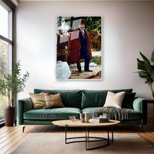 Ulu Önder Atatürk Metal Çerçeveli Cam Tablo Dikey Duvar Tablosu Renkli Atatürk Ev Ofis Dekoru