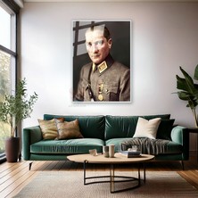 Uniformalı Atatürk Portresi Mustafa Kemal Atatürk Metal Çerçeveli Cam Tablo Modeli Ev Ofis Dekoru