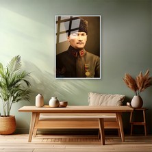 Metal Çerçeveli Cam Atatürk Portresi Ofis Tablosu Yeni Ev Hediyesi Metal Çerçeveli Cam Duvar Dekoru