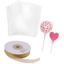 Kurabiye Poşeti + Gold Altın Renk Kurdele Seti 101LI Hediye Ambalajlama Seti Sabun Lolipop Poşeti