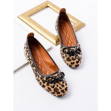 Potin Leopar Fiyonklu ( 2 Cm) Oval Burunlu Günlük Kullanım Babet