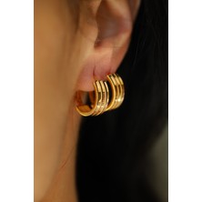 14 Ayar Altın Üç Sıra Ajda Halka Küpe