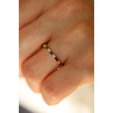 14 Ayar Altın Renkli Taş Sıralı Yarımtur Yüzük