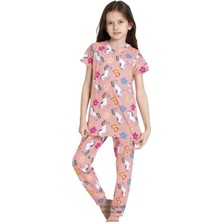 Elmkp Nar Çiçeği Desen Kız Çocuk Pijama Takımı 3-10 Yaş 4101