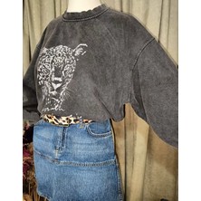 Aslan Baskılı Yıkamalı Sweatshirt