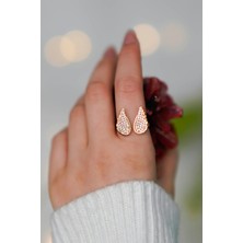 Zirkon Taşlı Melek Kanadı Ayarlanabilir Gold Kadın Yüzük