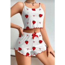 Askılı Desenli Şortlu Pijama Takımı