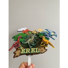 Dinozor Temalı 3D Cake Topper – Isme Özel Doğum Günü Pasta Süsü
