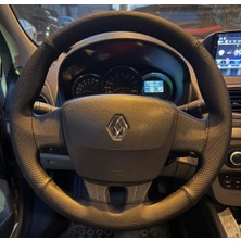 Dikişli Direksiyon Kılıfı Siyah Deri Noktalı Deri Siyah Dikişli Reno Fluence Için