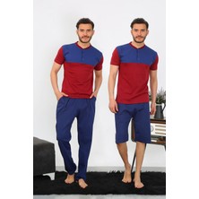 Moda Serdem Erkek Penye 3'lü Parlamentmavi Parçalı Pijama Takımı 6823