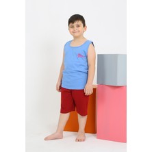 Moda Serdem Erkek Çocuk Sıfır Kol Şortlu Mavi Penye Pijama Takımı 20434