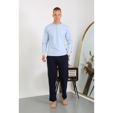 Moda Serdem Erkek Penye Uzun Kol Pijama Takımı 6860 Buz Mavisi