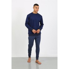Modaserdem  Erkek Uzun Kol Manşetli Paça Penye Pijama Takımı 6870 Lacivert