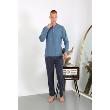 Moda Serdem Erkek Penye Uzun Kol Pijama Takımı 6860 Indigo