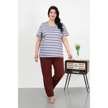 Moda Serdem Kadın Büyük Beden Kısa Kol Penye Pijama Takımı Mavi 202505